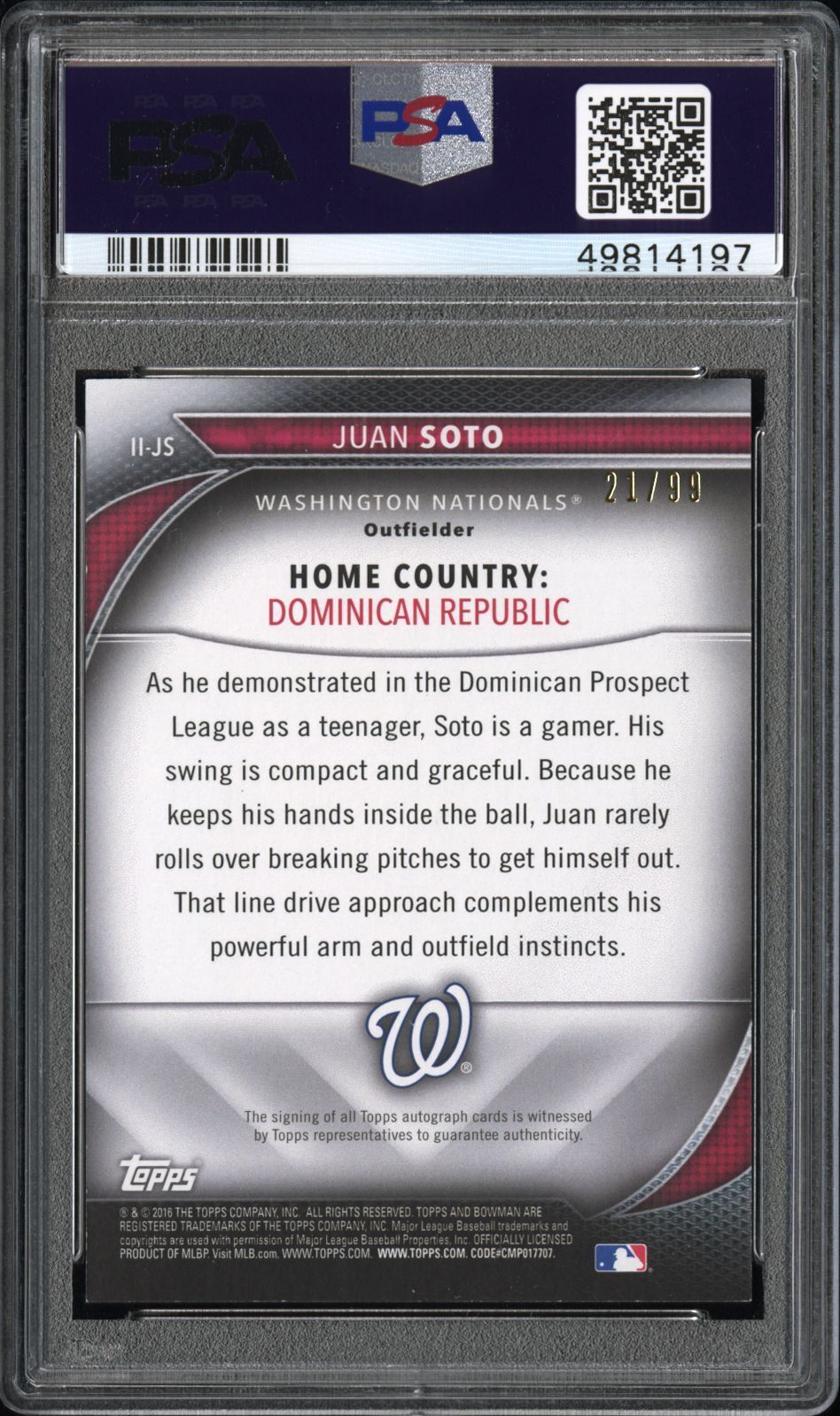 2016 Bowman International Ink Juan Soto #II-JS PSA 9 #/99
