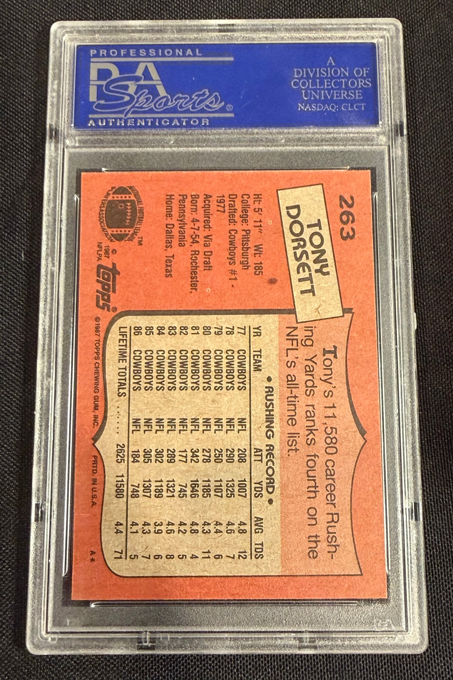 1987 Topps Tony Dorsett #263 PSA 10