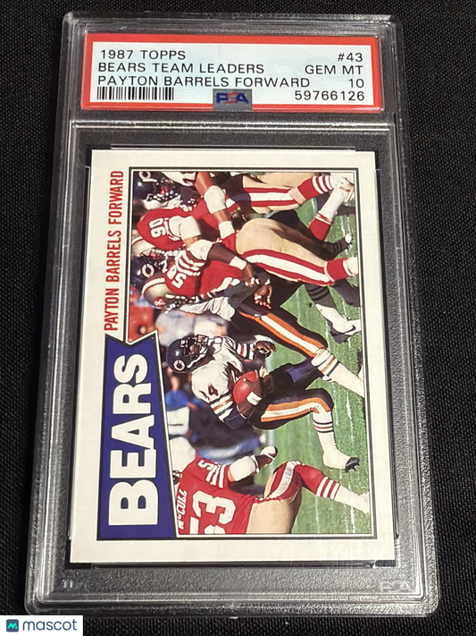 1987 Topps Bears Team Leaders #43 Payton Barrels Forward PSA 10