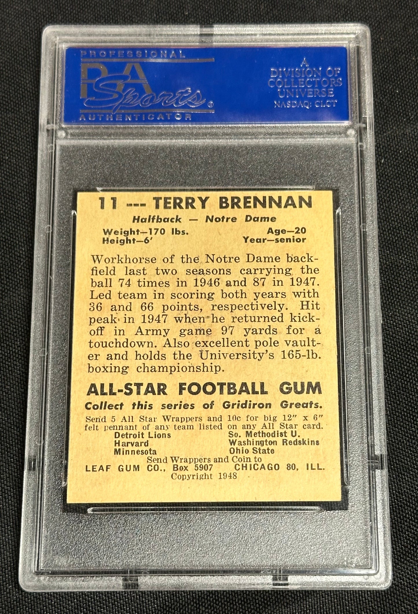 1948 Leaf Terry Brennan #11 PSA 7