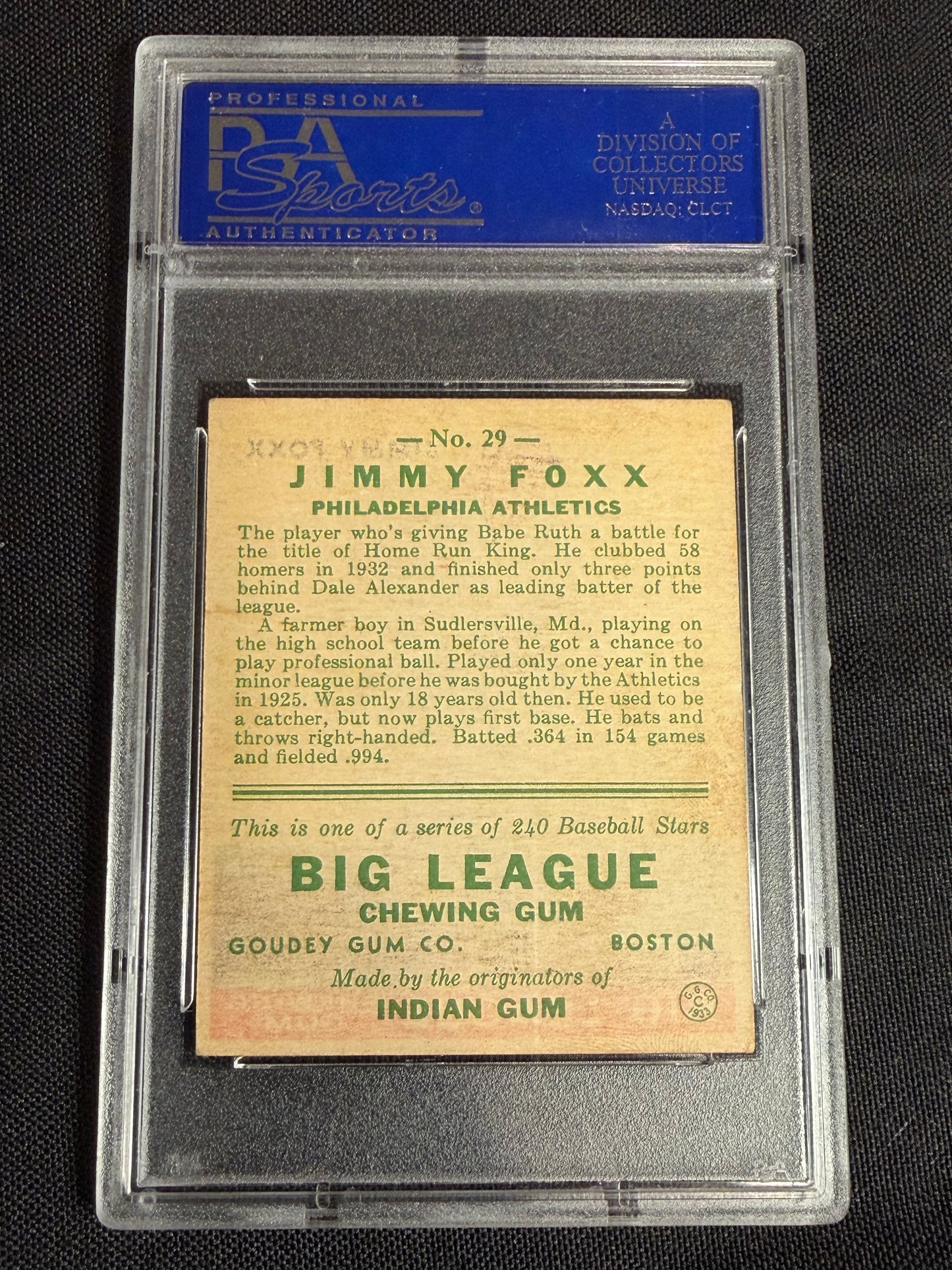 1933 Goudey Jimmy Foxx #29 PSA 6
