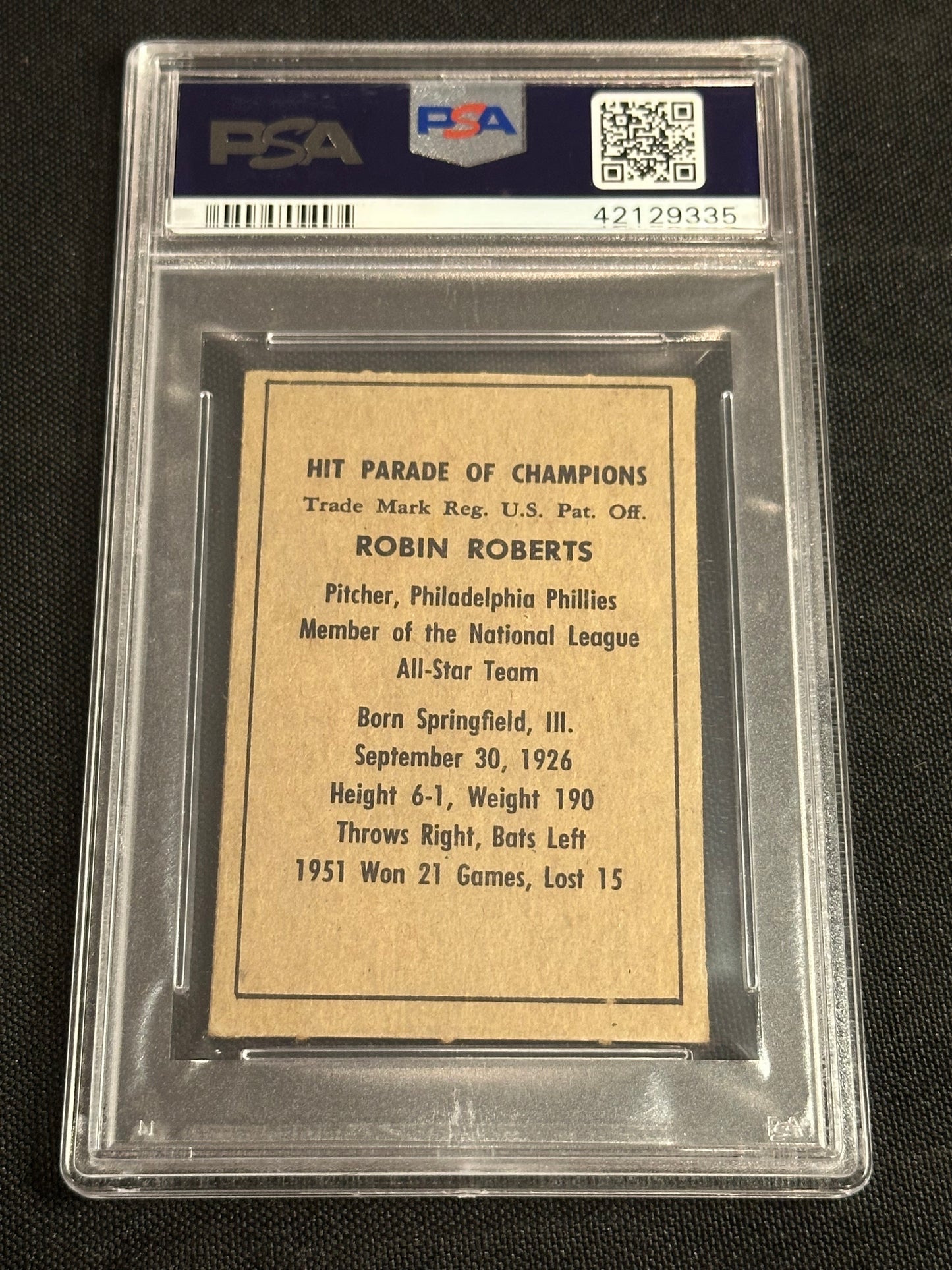 1952 Berk Ross Robin Roberts PSA 6