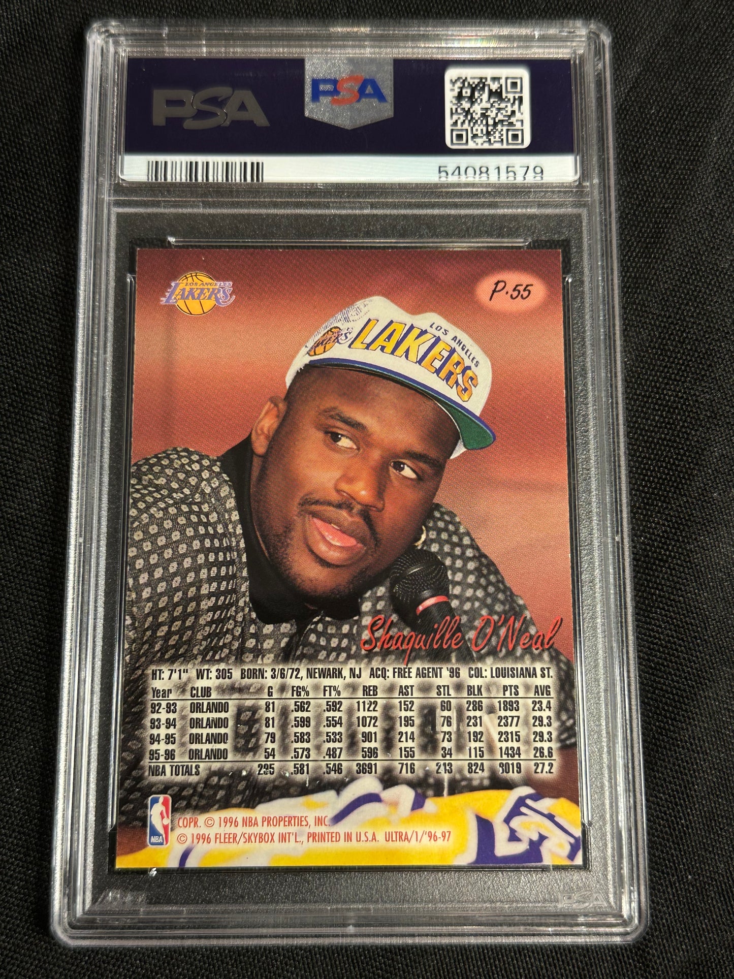 1996 Ultra Shaquille O'Neal #P55 Platinum Medallion PSA 7