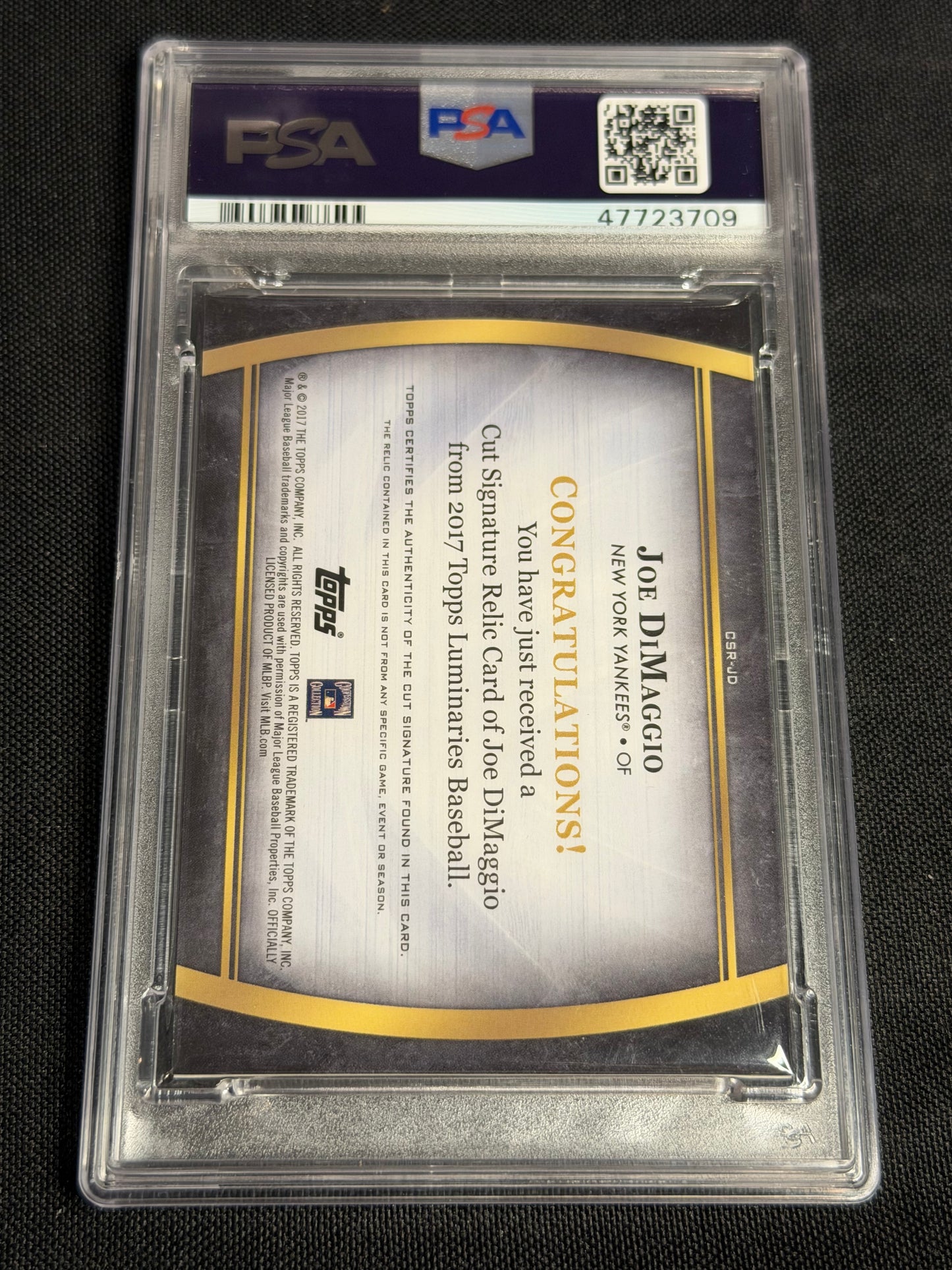 2017 Topps Luminaries Cut Signature Relics Joe Dimaggio #JD 1/1 PSA 8