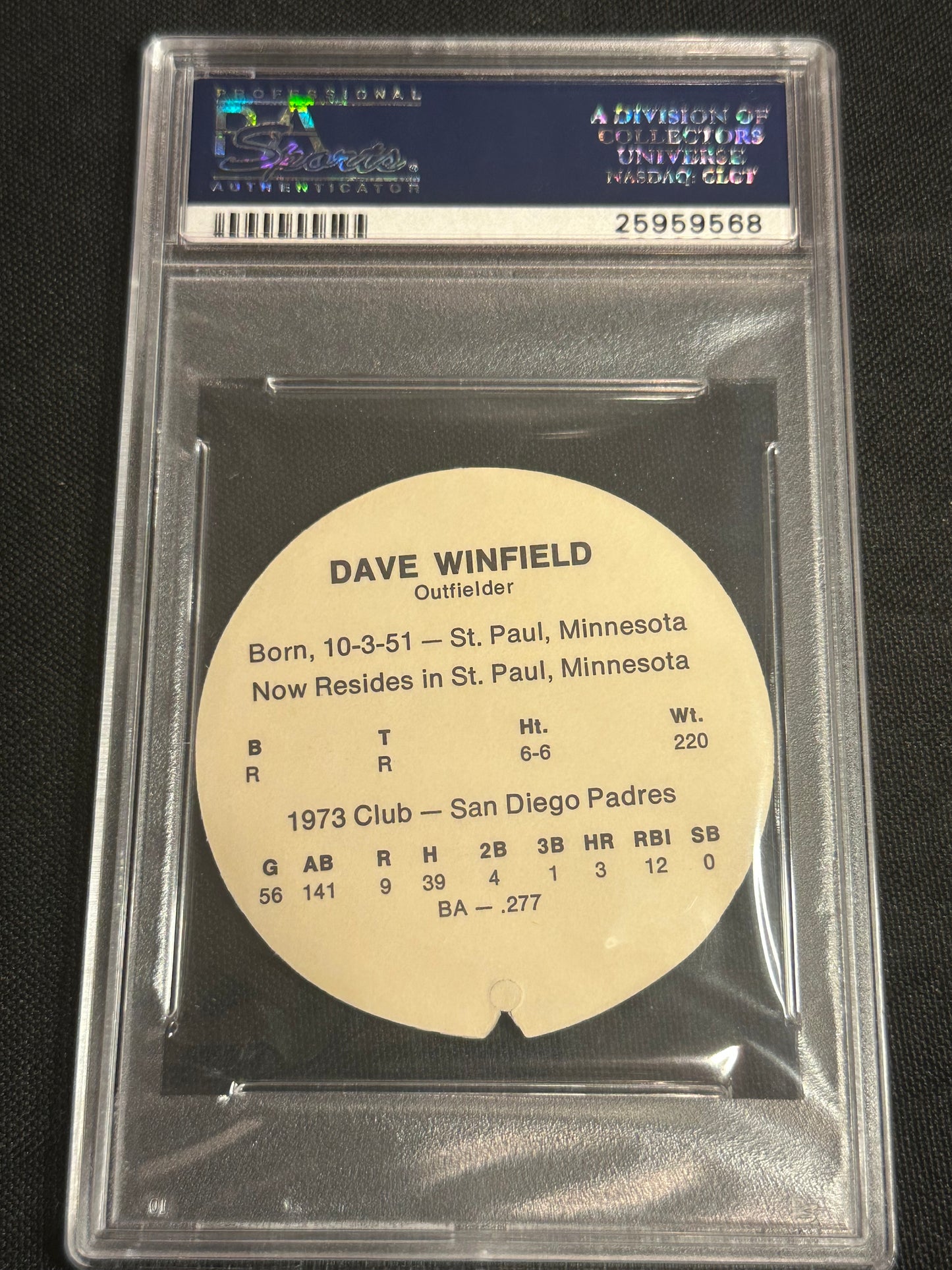 1974 Mcdonald's Padres Disc Dave Winfield Discs PSA 10