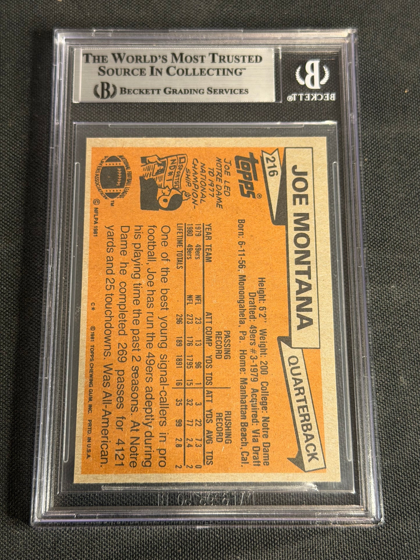 1981 Topps Joe Montana #216 Rookie BGS 7.5