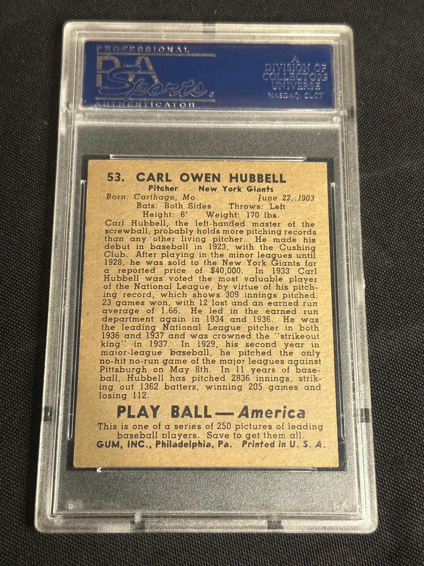 1939 Play Ball Carl Hubbell #53 PSA 7.5