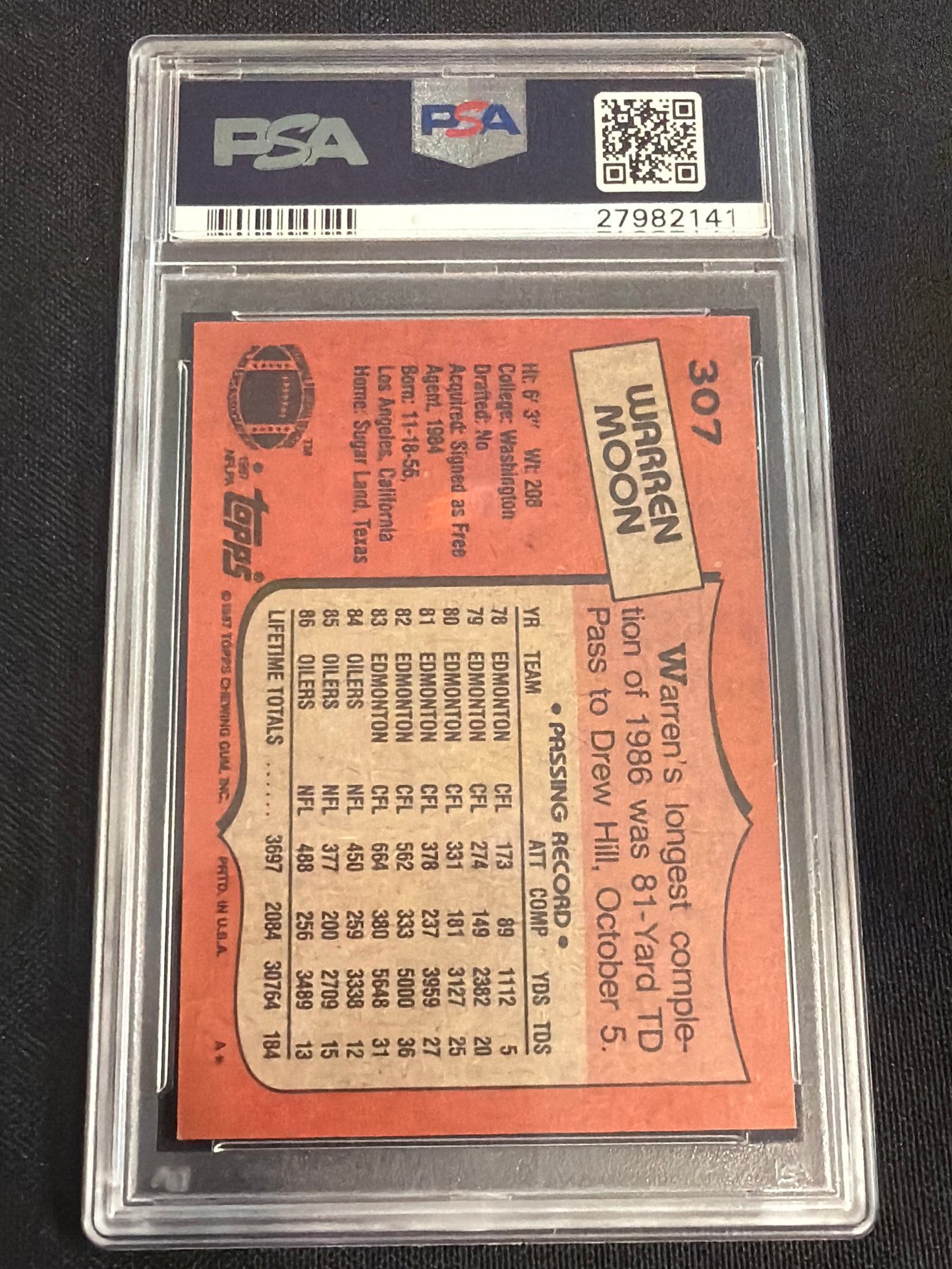 1987 Topps Warren Moon #307 PSA 10