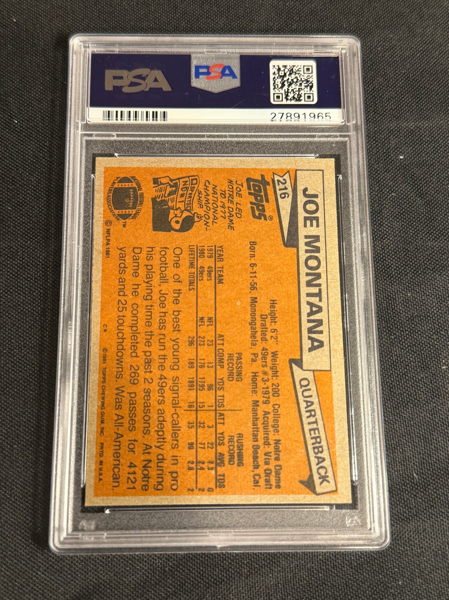 1981 Topps Joe Montana #216 PSA 7 CENTERED