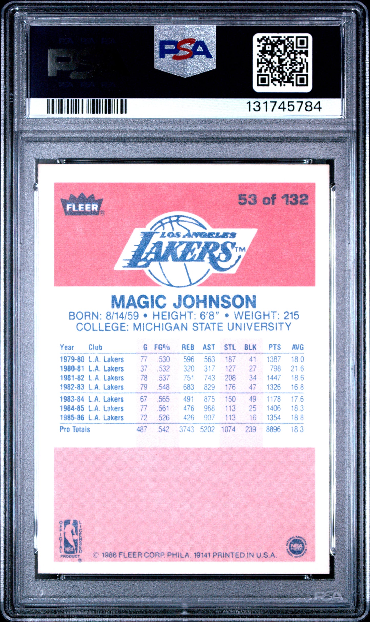 1986 Fleer Magic Johnson #53 PSA 8 CENTERED