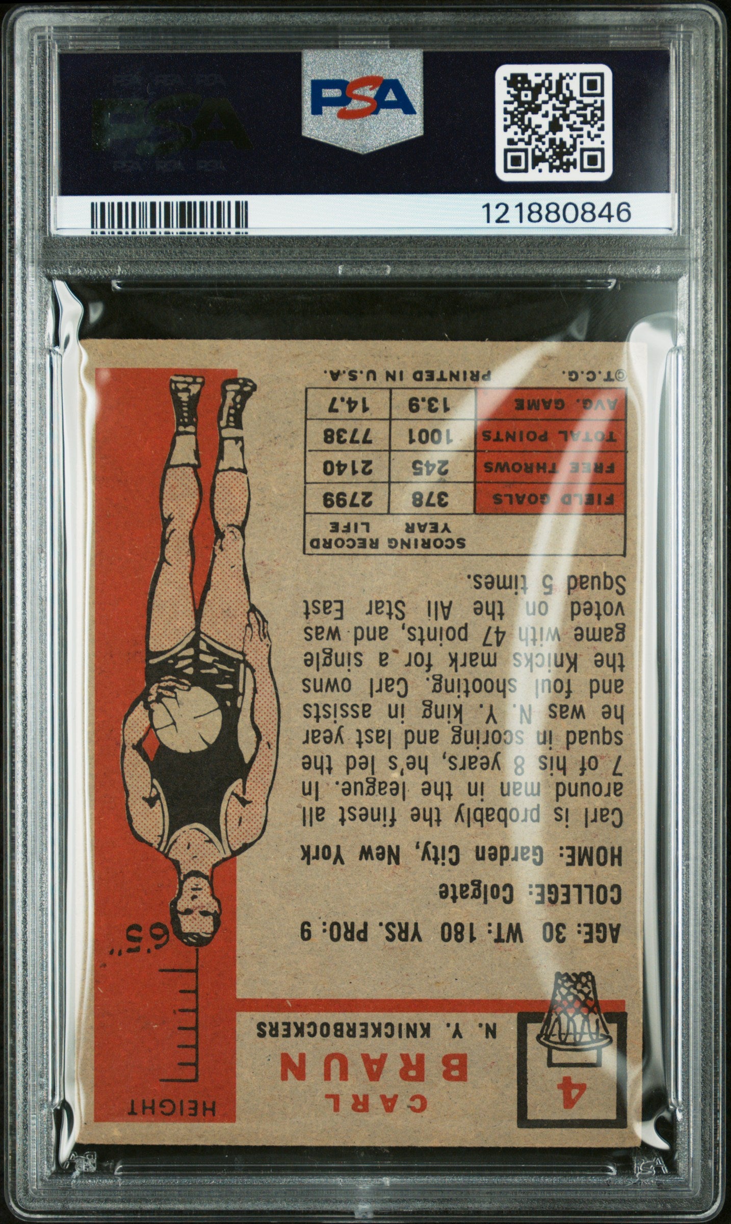 1957 Topps Carl Braun #4 PSA 4