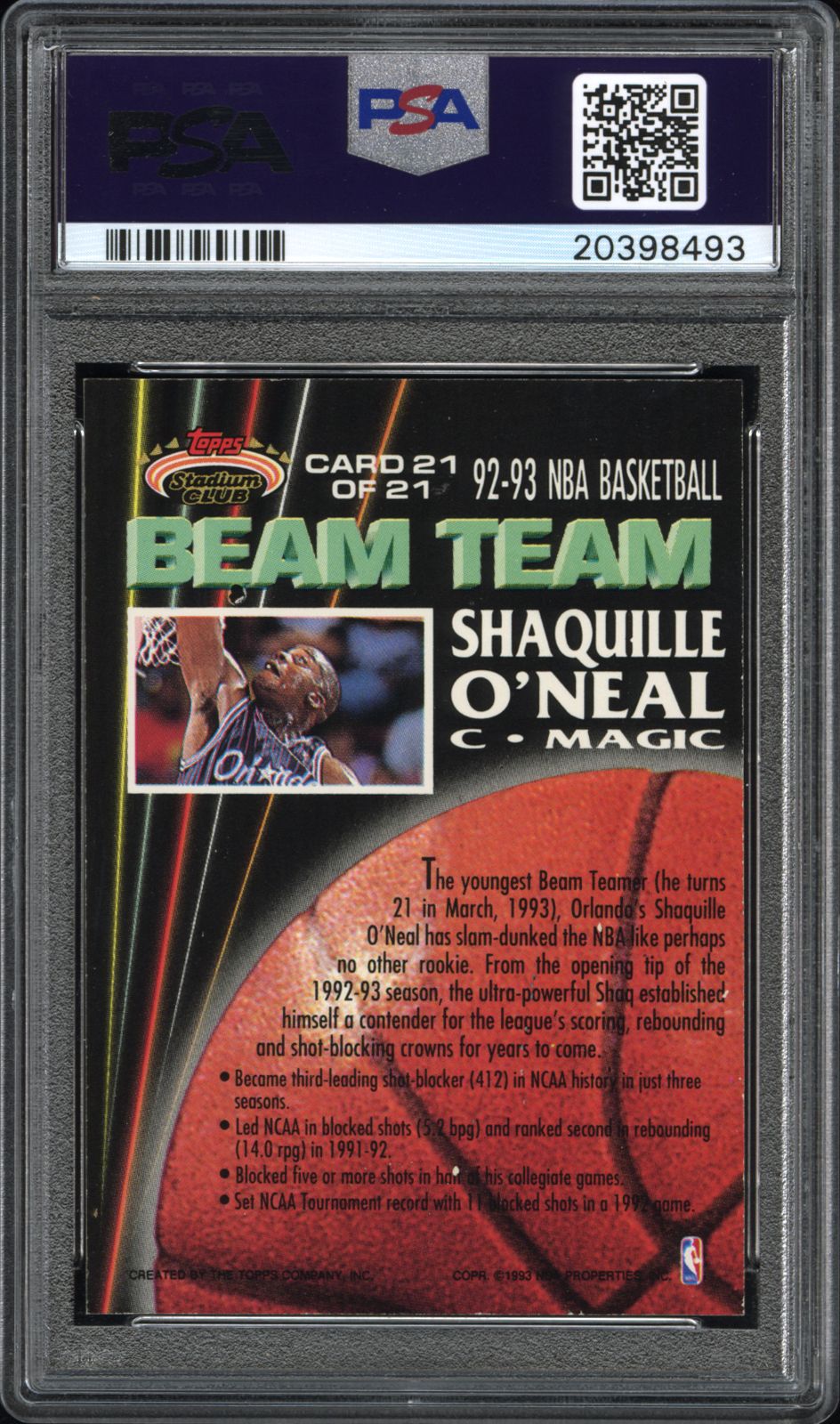 1992 Stadium Club Beam Team Shaquille O'Neal #21 Members Only PSA 9