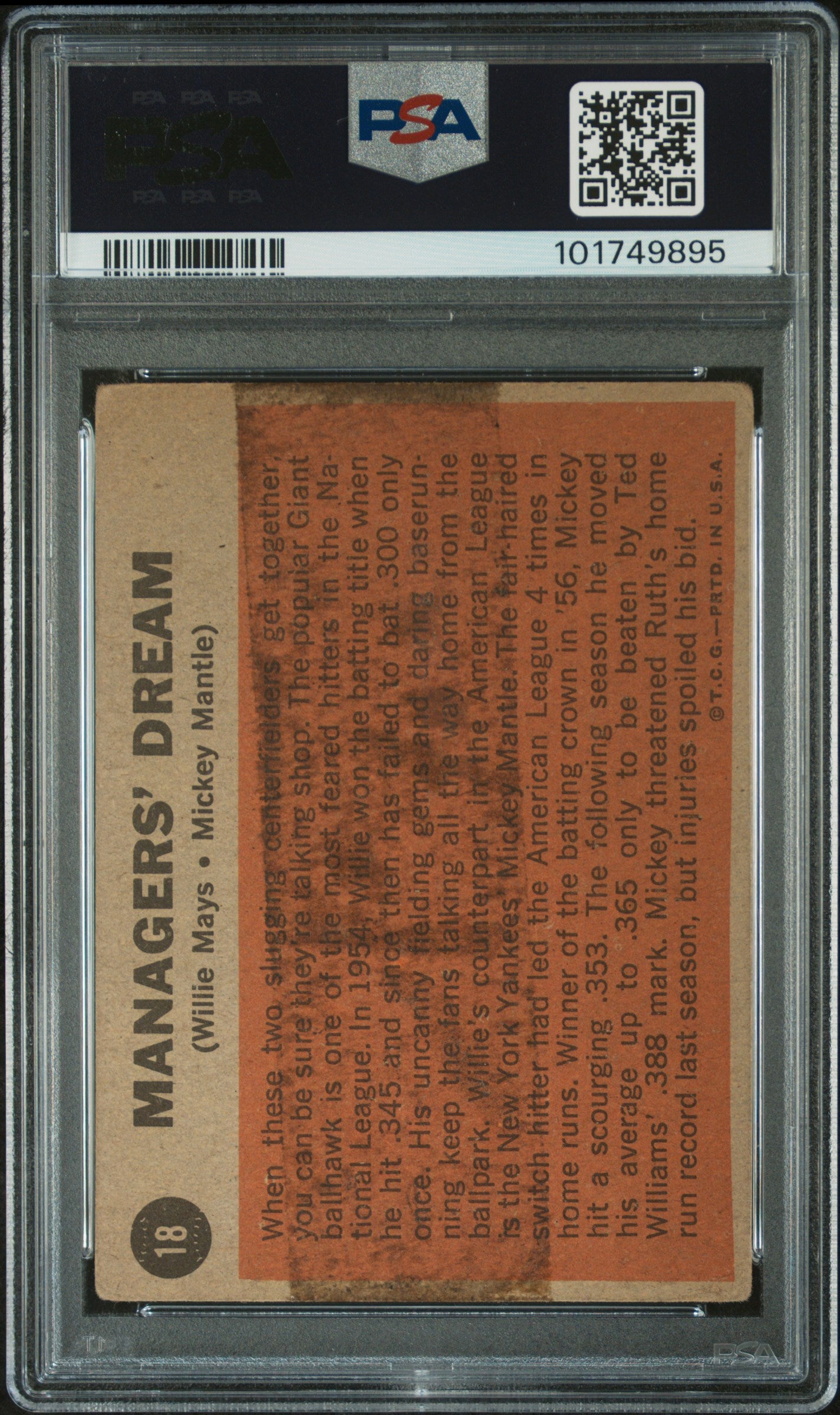 1962 Topps Managers' Dream #18 M. Mantle W. Mays PSA 1