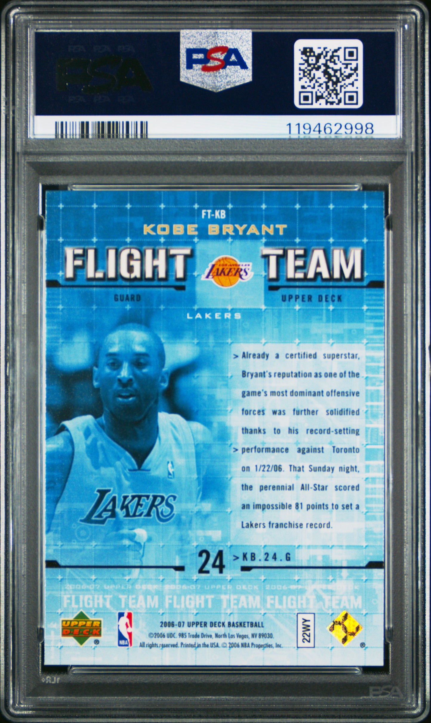 2006 Upper Deck Flight Team Kobe Bryant #FT-KB PSA 10