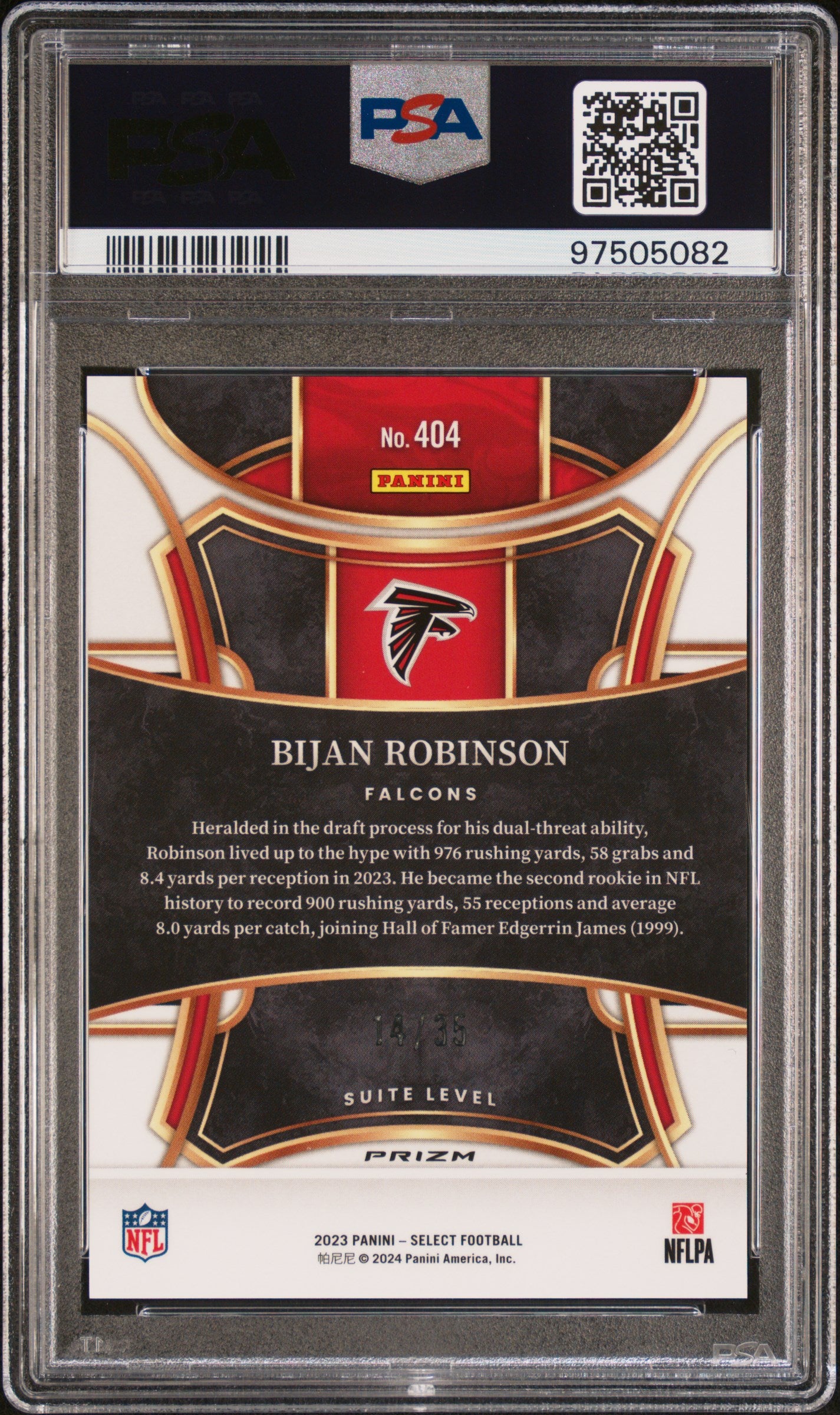 2023 Panini Select Bijan Robinson #404 White Prizm PSA 10