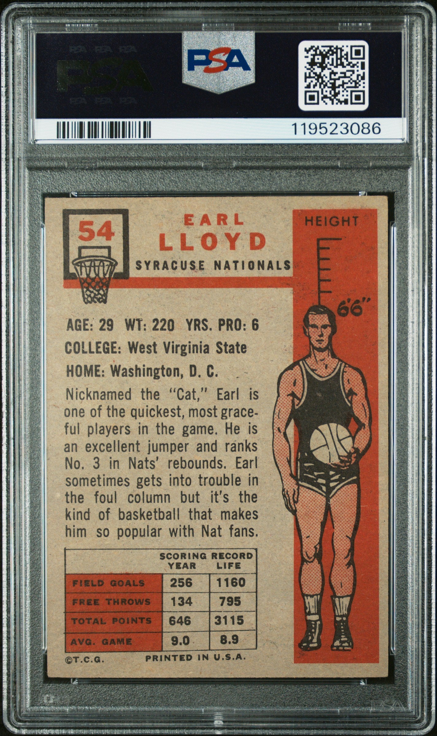 1957 Topps Earl Lloyd #54 PSA 4