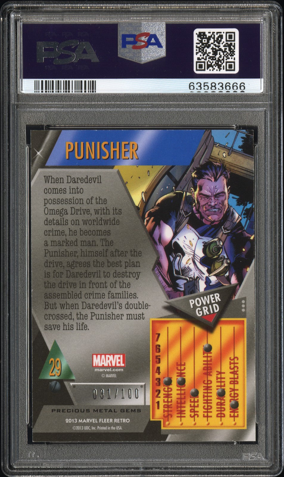 2013 Marvel Fleer Retro Precious Metal Gems Punisher #29 PSA 8.5