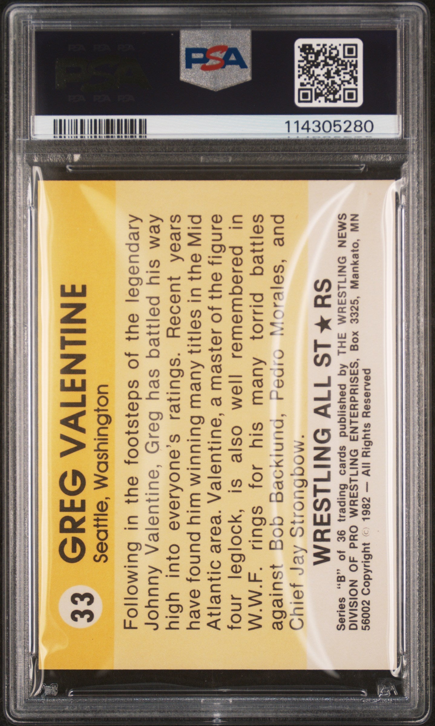 1982 Wrestling All-Stars-Series B Greg Valentine #33 Rookie PSA 8