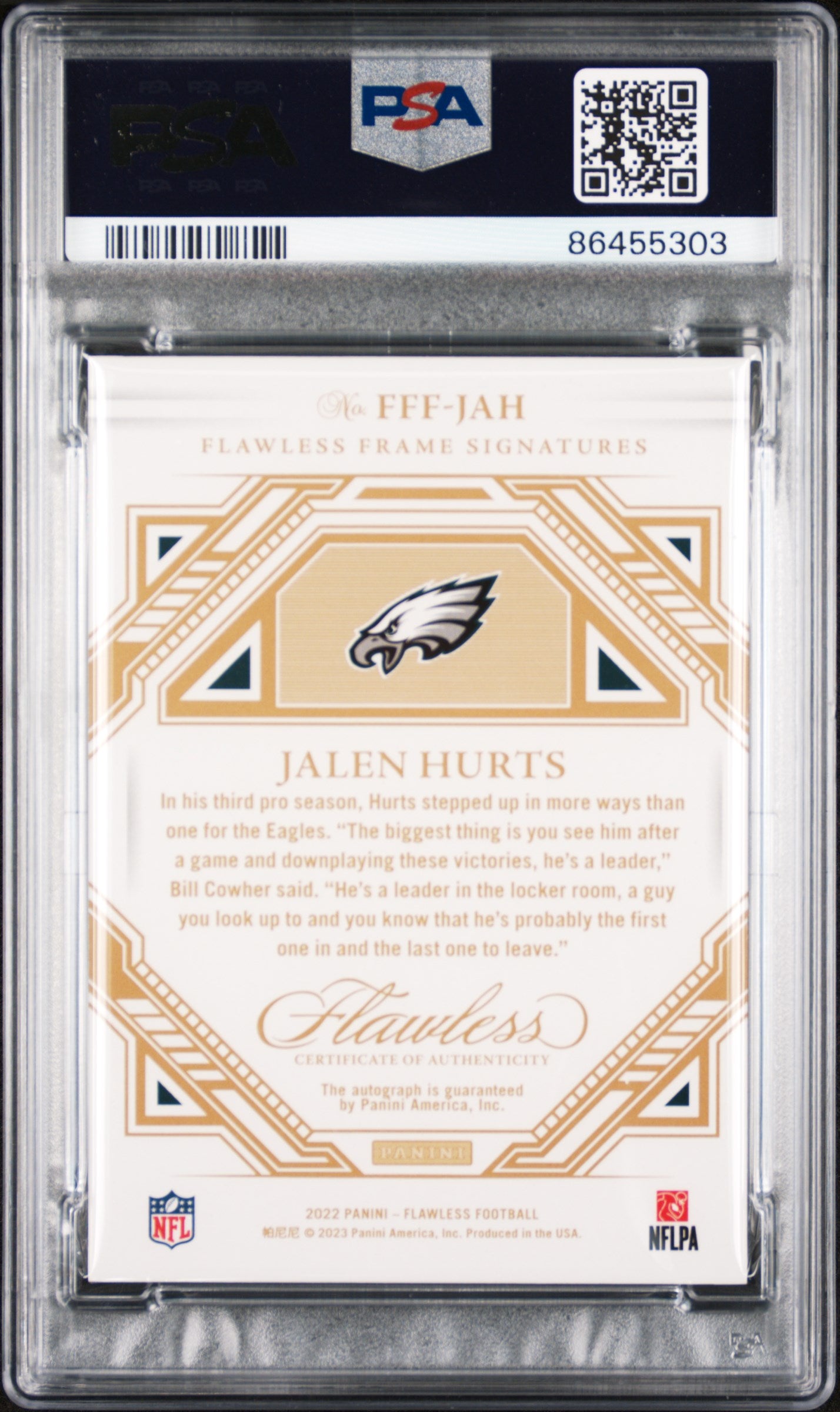 2022 Panini Flawless Flawless Frame signature Jalen Hurts Silver 17/20 PSA 10