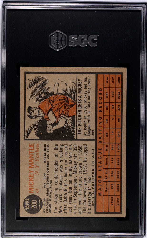 1962 Topps Mickey Mantle #200 SGC 5