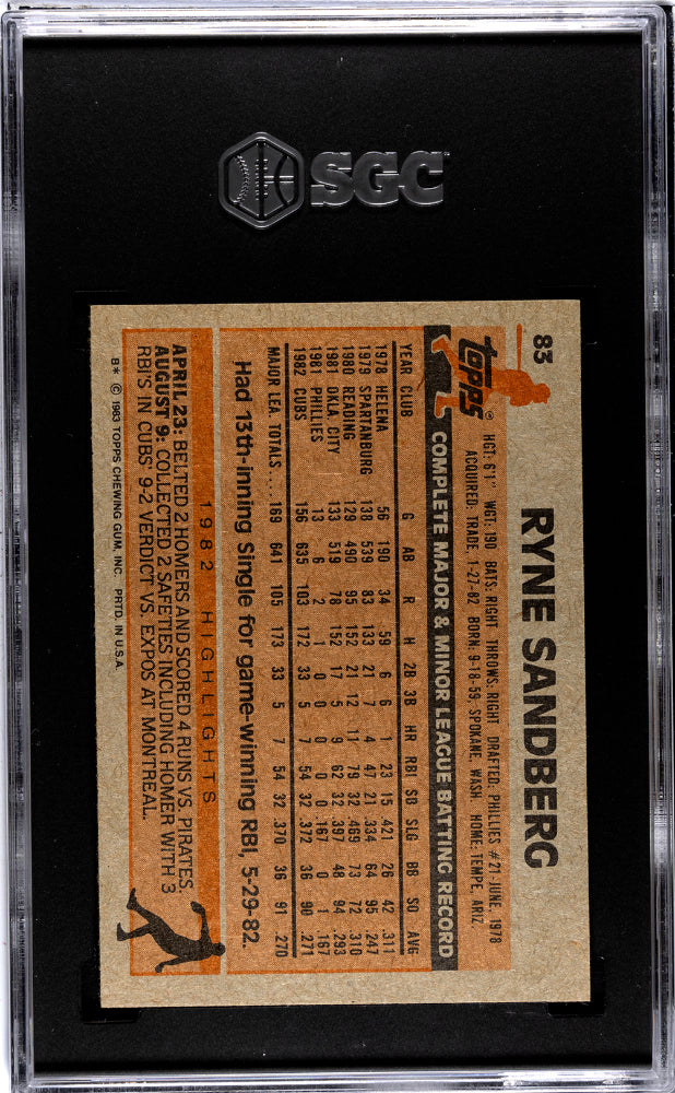 1983 Topps Ryne Sandberg #83 SGC 9.5