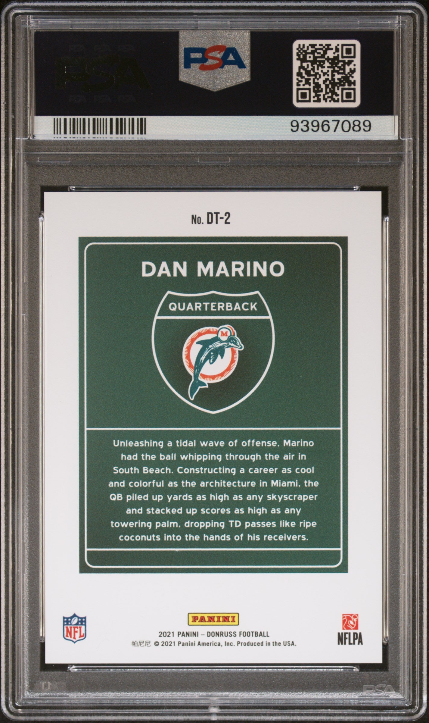 2021 Panini Donruss Downtown Dan Marino #DT-2 Downtown! PSA 10