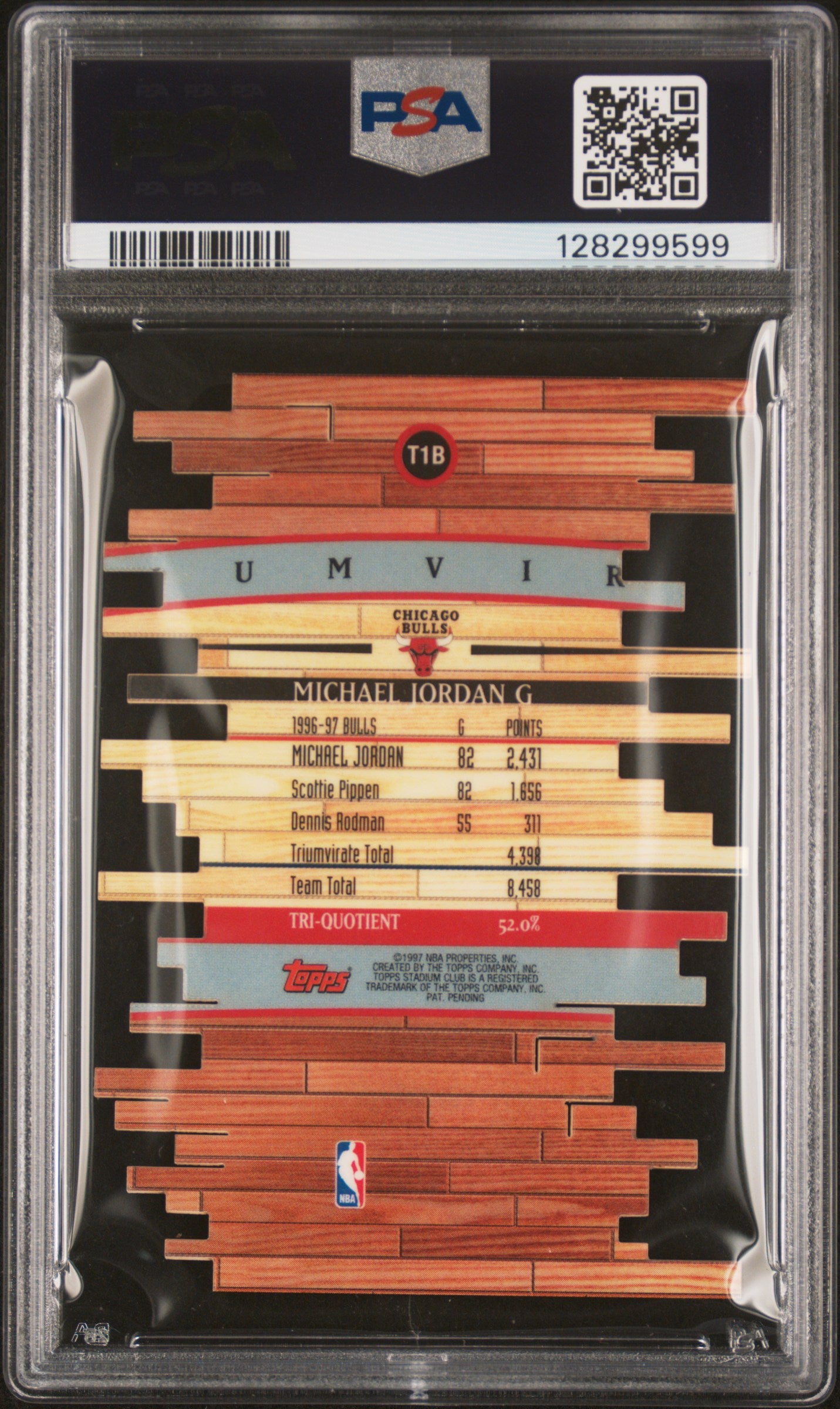 1997 Stadium Club Triumvirate Michael Jordan #T1B Luminous PSA 9