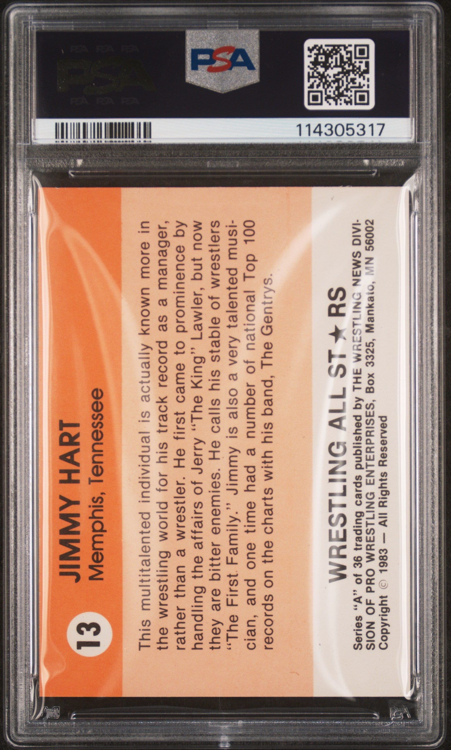 1983 Wrestling All-Stars Jimmy Hart #13 Rookie PSA 7.5