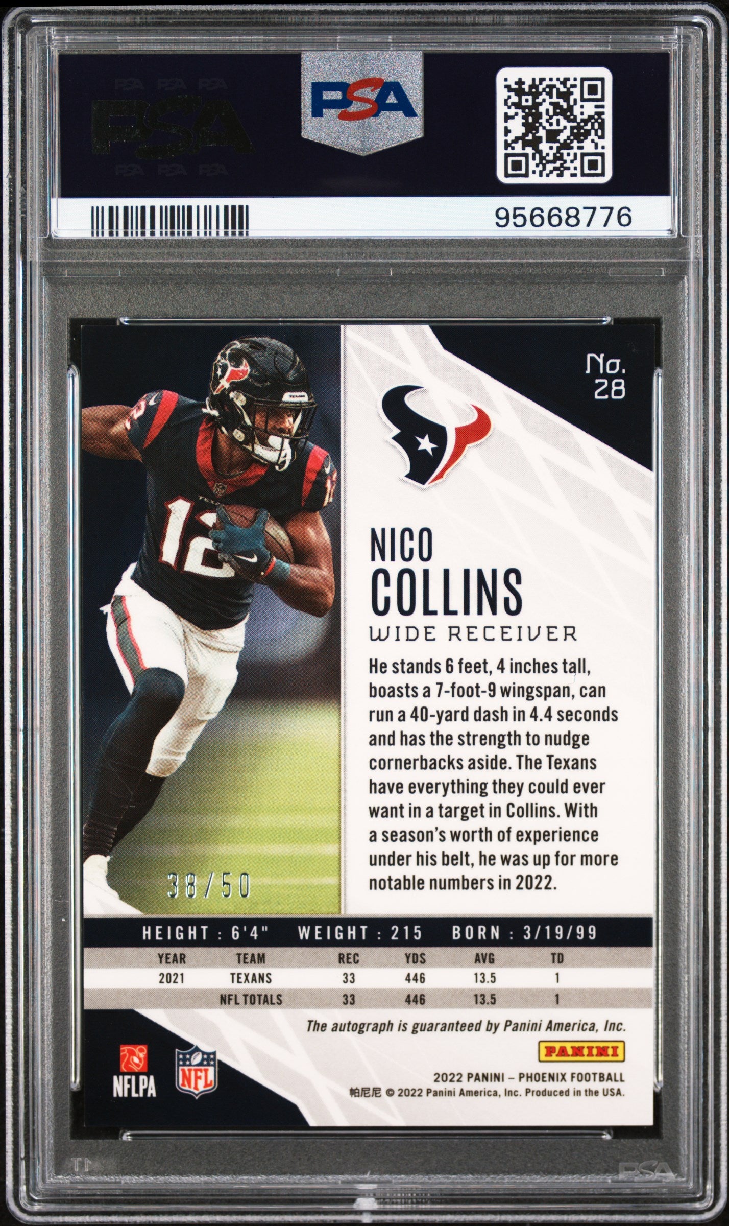 2022 Panini Phoenix Nico Collins #28 Autograph Pink PSA 10