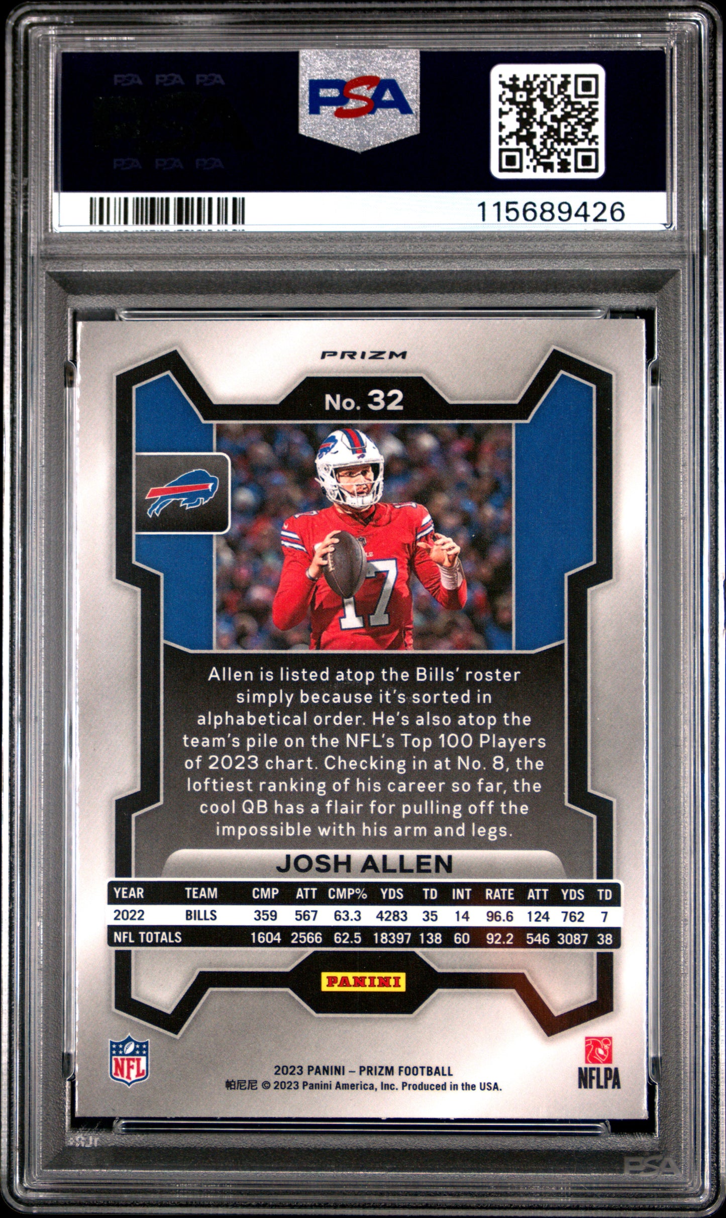 2023 Panini Prizm Josh Allen #32 Red Sparkle PSA 10