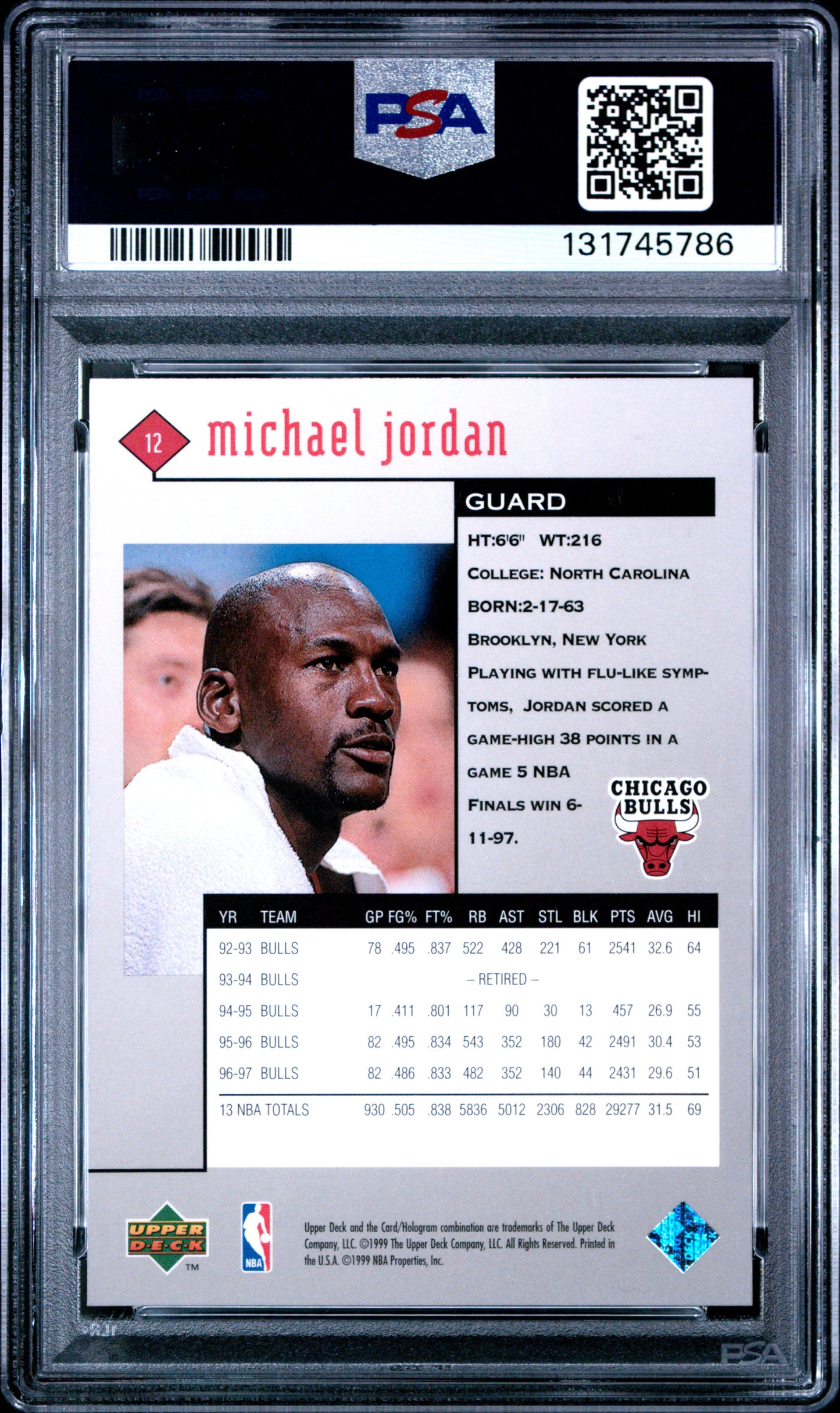 1998 Upper Deck Black Diamond Michael Jordan #12 Single PSA 9