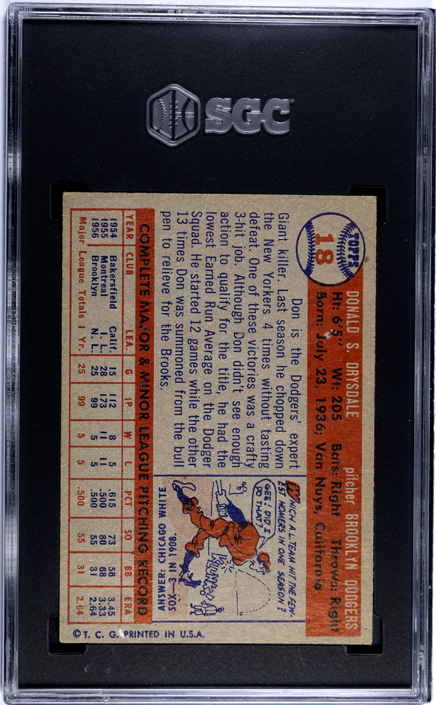 1957 Topps Don Drysdale #18 SGC 5
