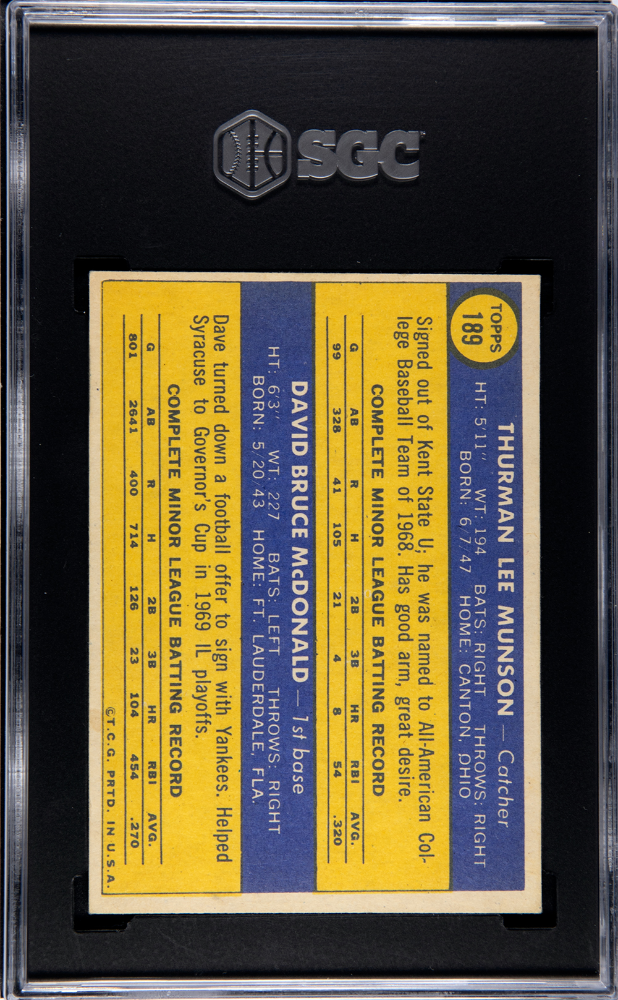 1970 Topps Thurman Munson #189 SGC 6