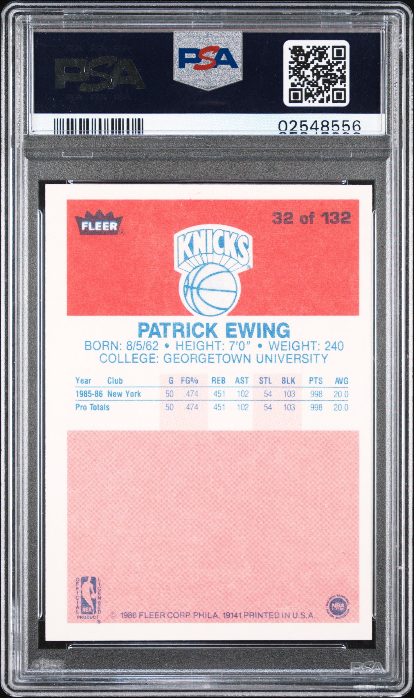 1986 Fleer Patrick Ewing #32 PSA 9