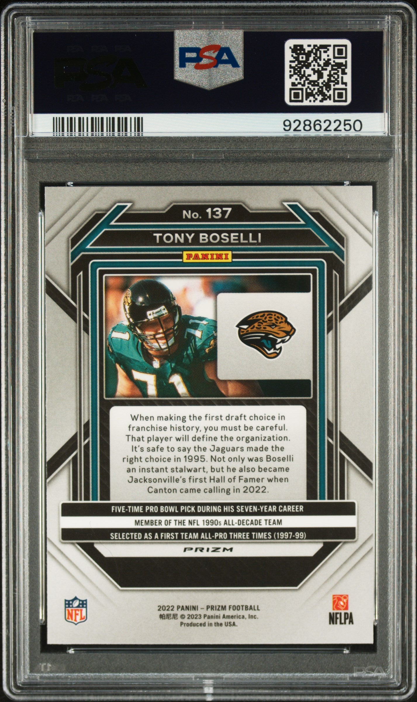 2022 Panini Prizm Tony Boselli #137 Black & White Checker PSA 10