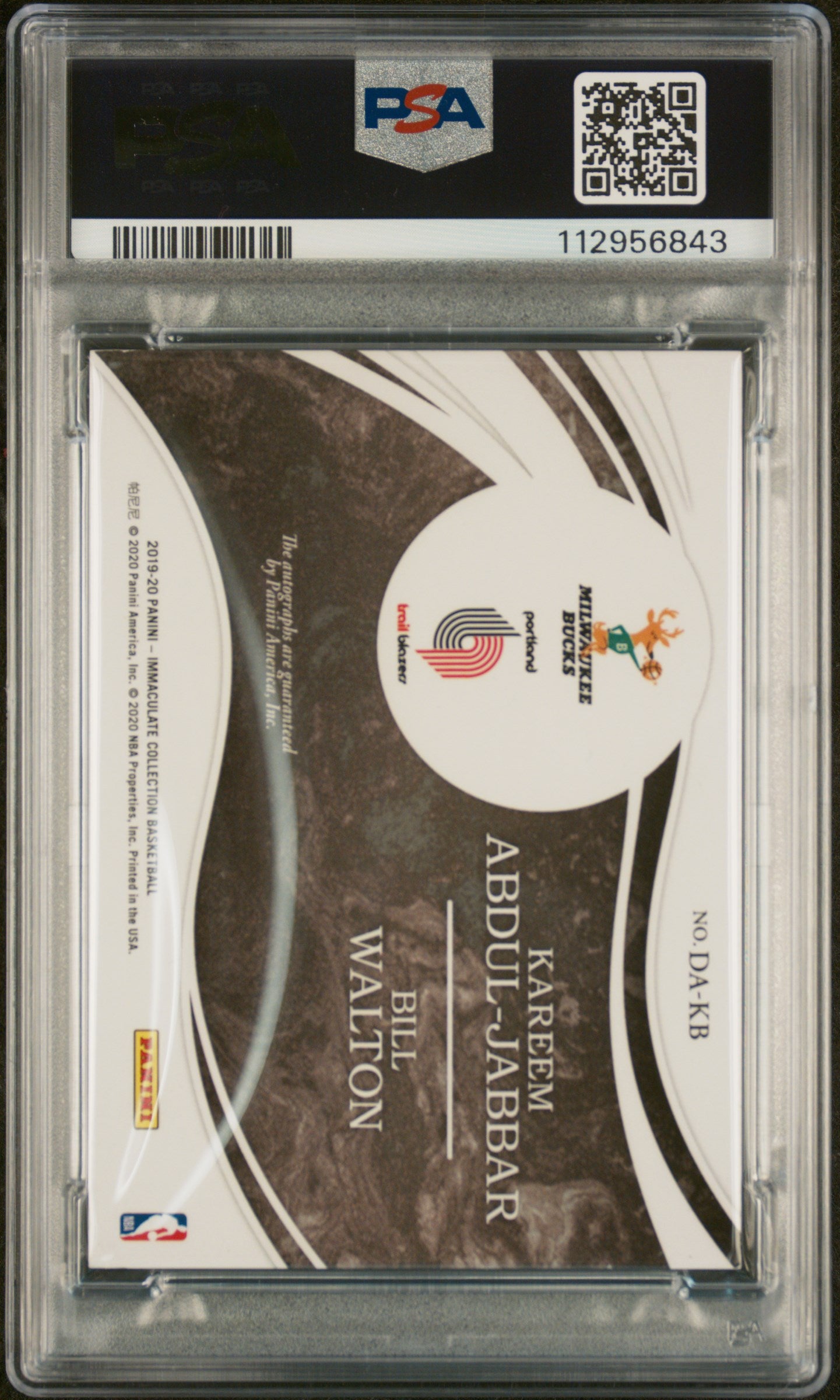 2019 Panini Immaculate Coll. Dual Autograph B.Walton K. A-Jabbar #DAKB PSA 8