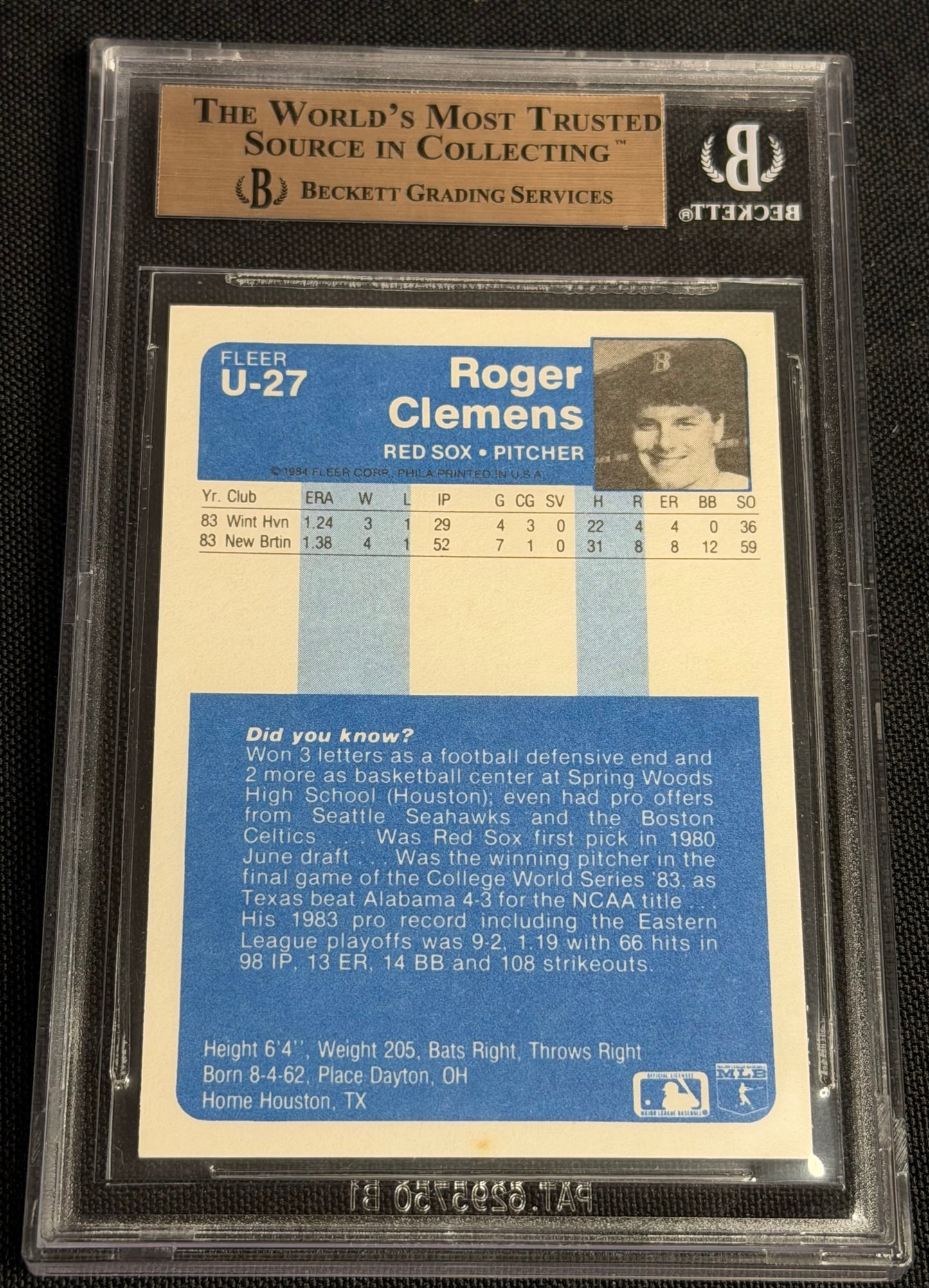1984 Fleer Update Roger Clemens XRC #27 BGS 9.5
