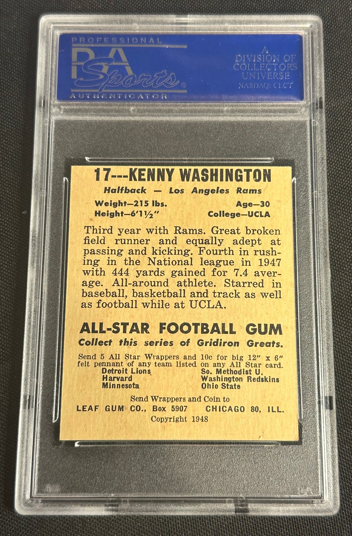 1948 Leaf Kenny Washington #17 Black Name On Front PSA 7