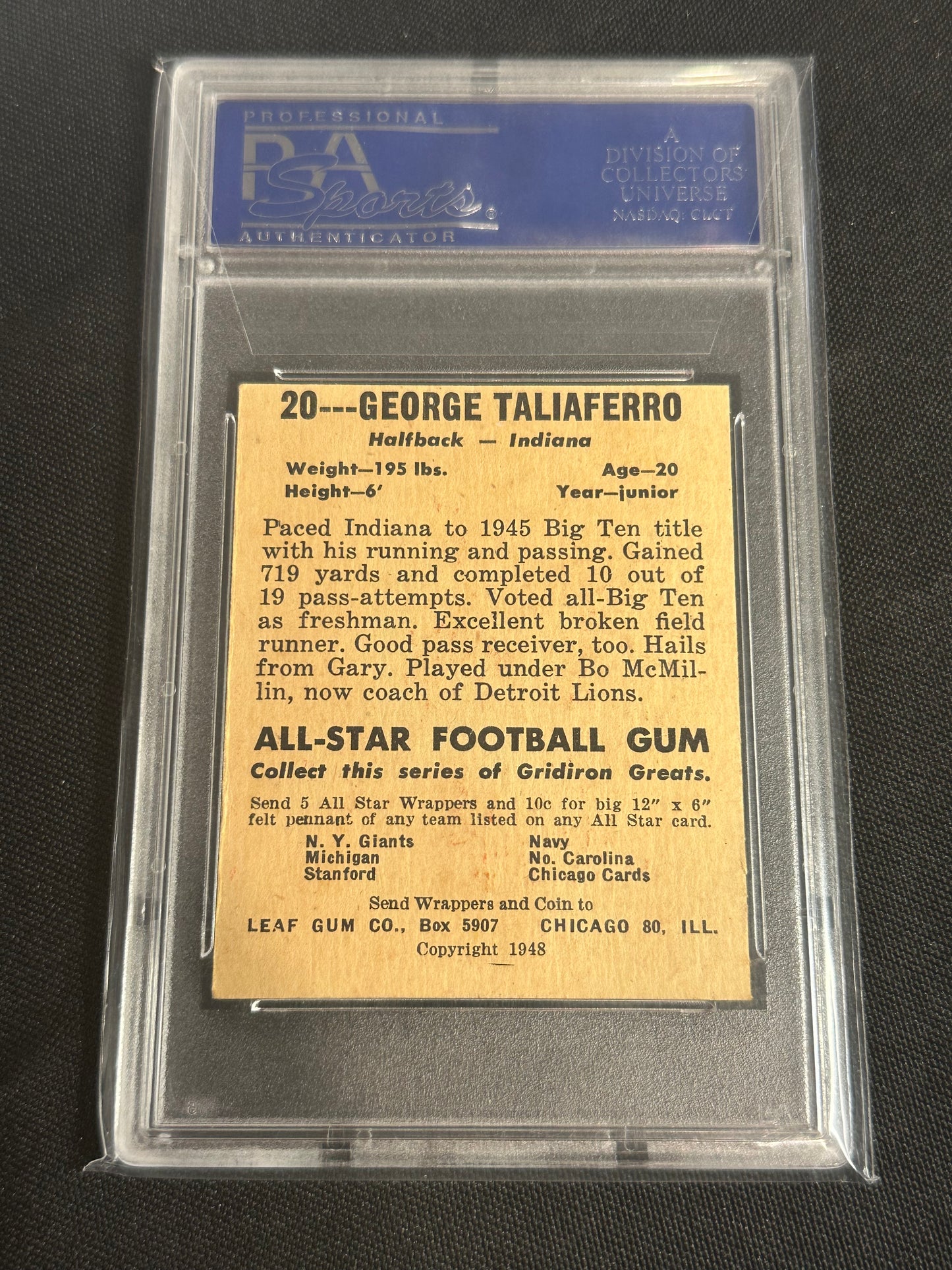 1948 Leaf George Taliaferro #20 PSA 7