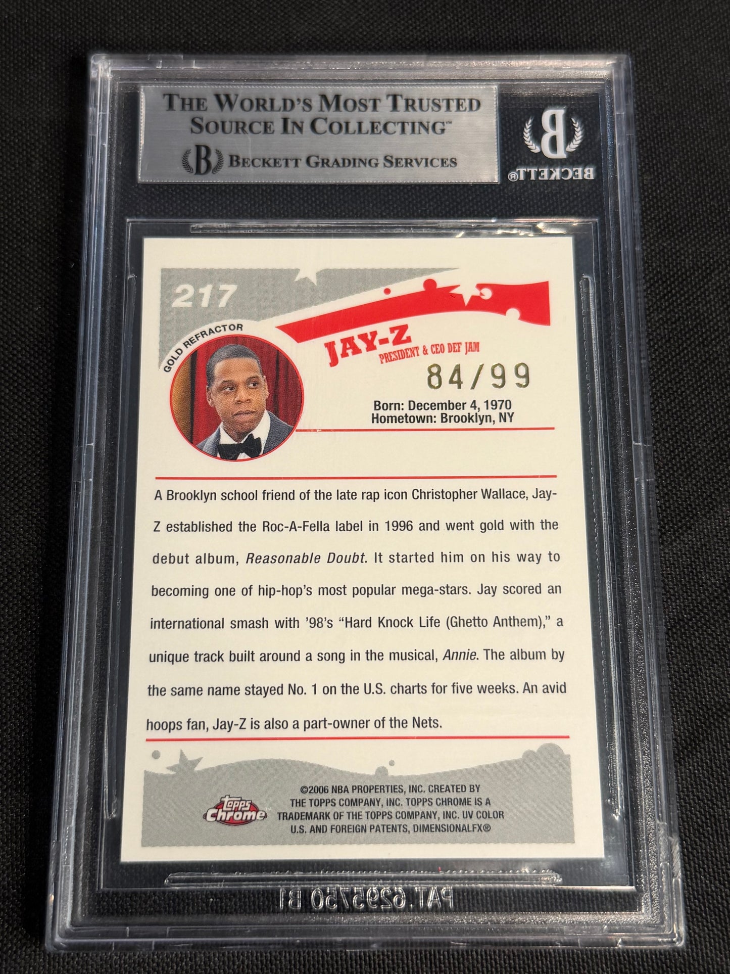 2005 Topps Chrome Refractors Gold Jay-Z #217 BGS 9