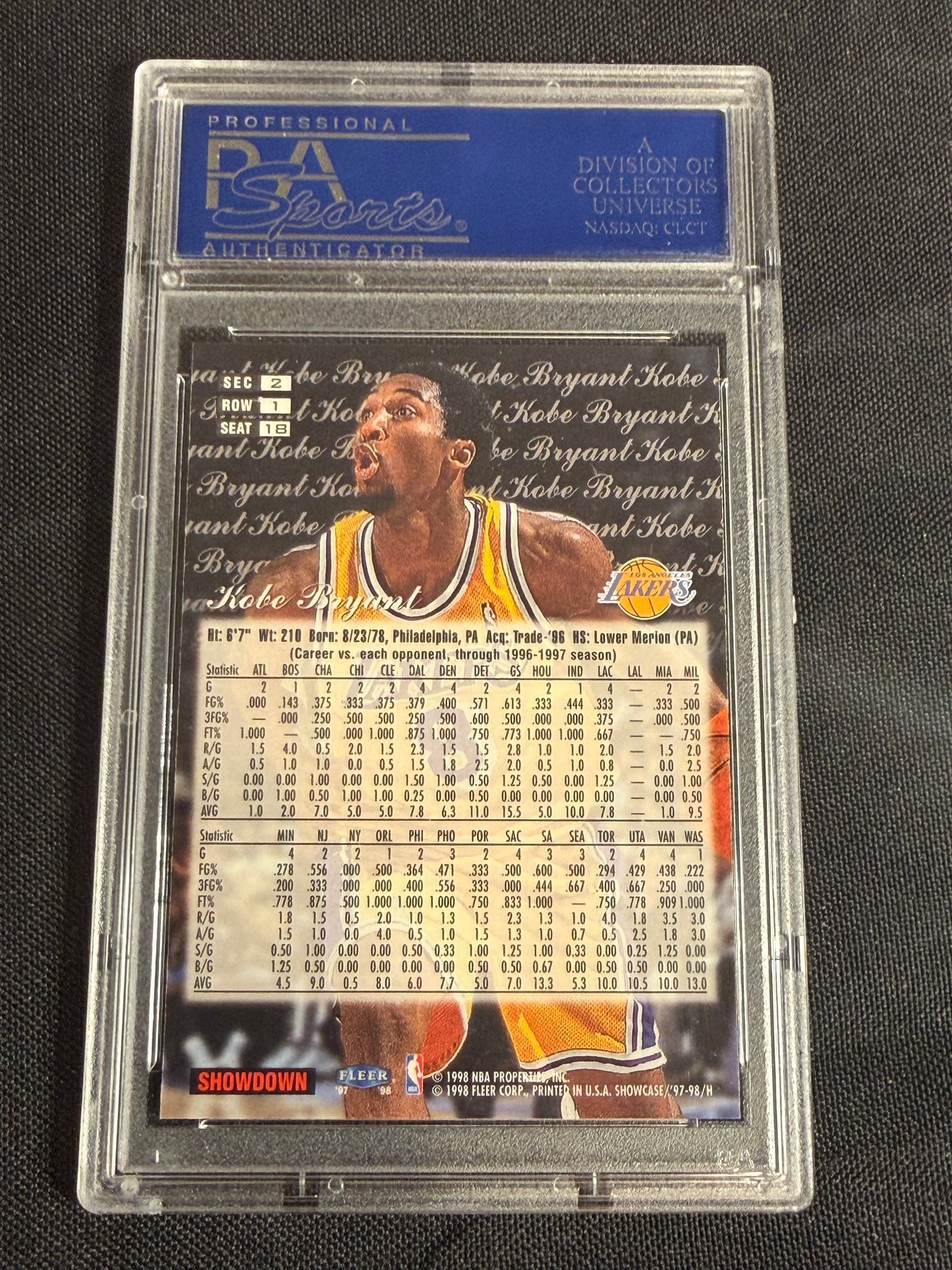1997 Flair Showcase Kobe Bryant #18 Row 1 PSA 10