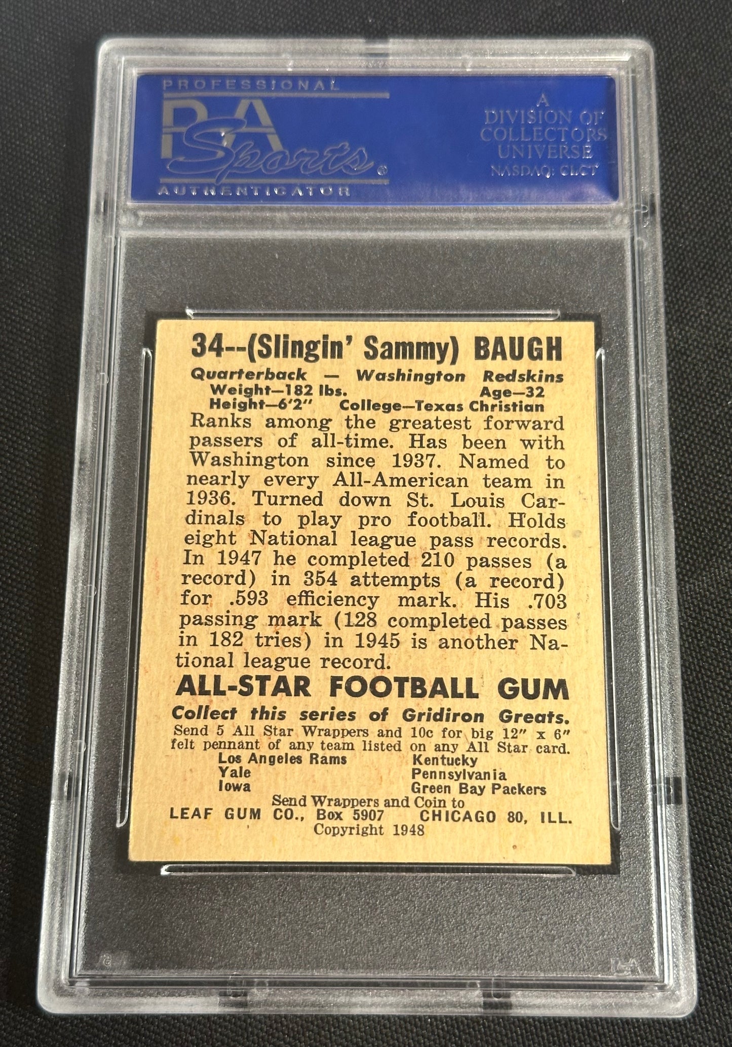 1948 Leaf Sammy Baugh #34 PSA 5
