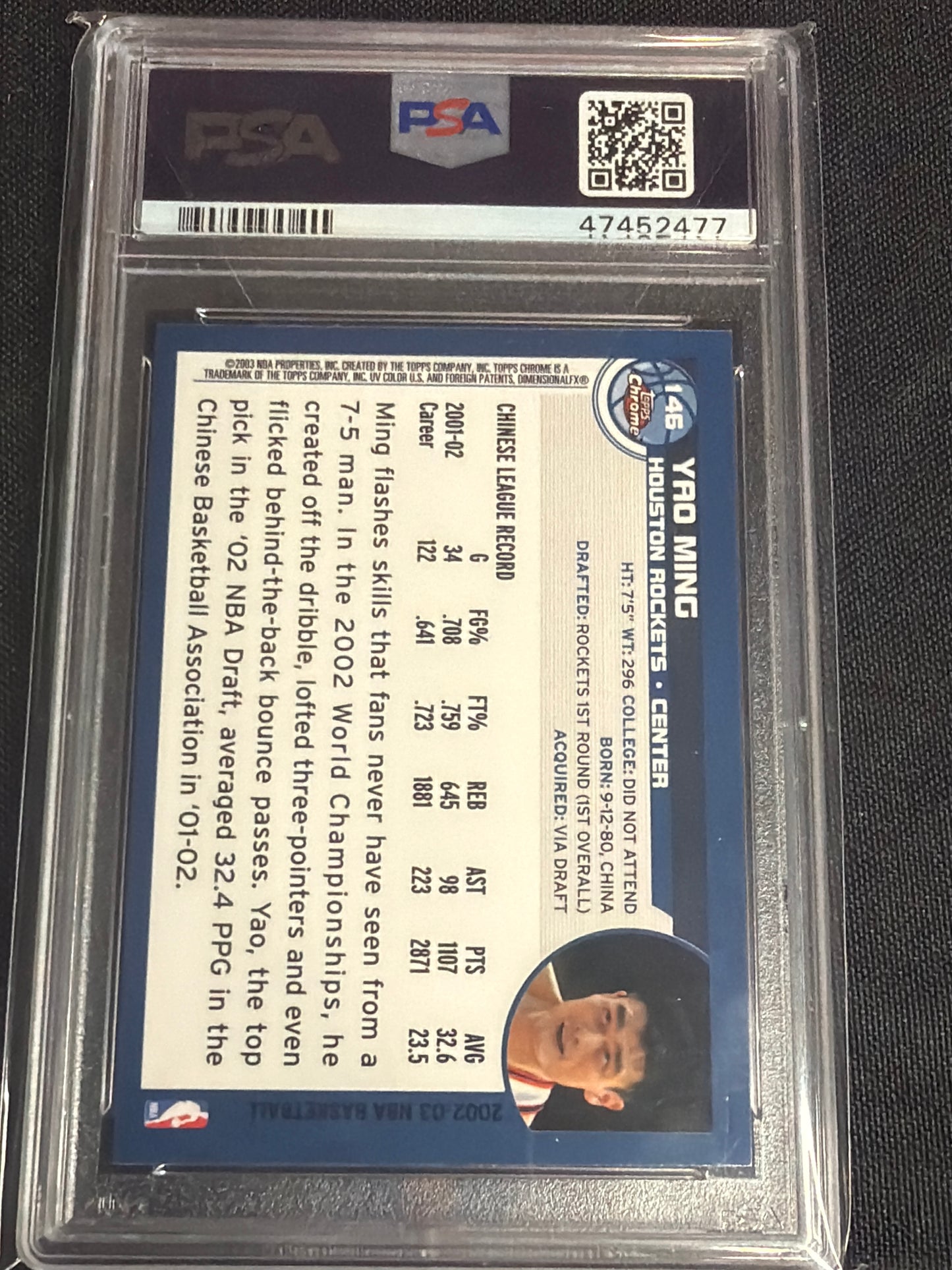2002 Topps Chrome Yao Ming #146 PSA 10