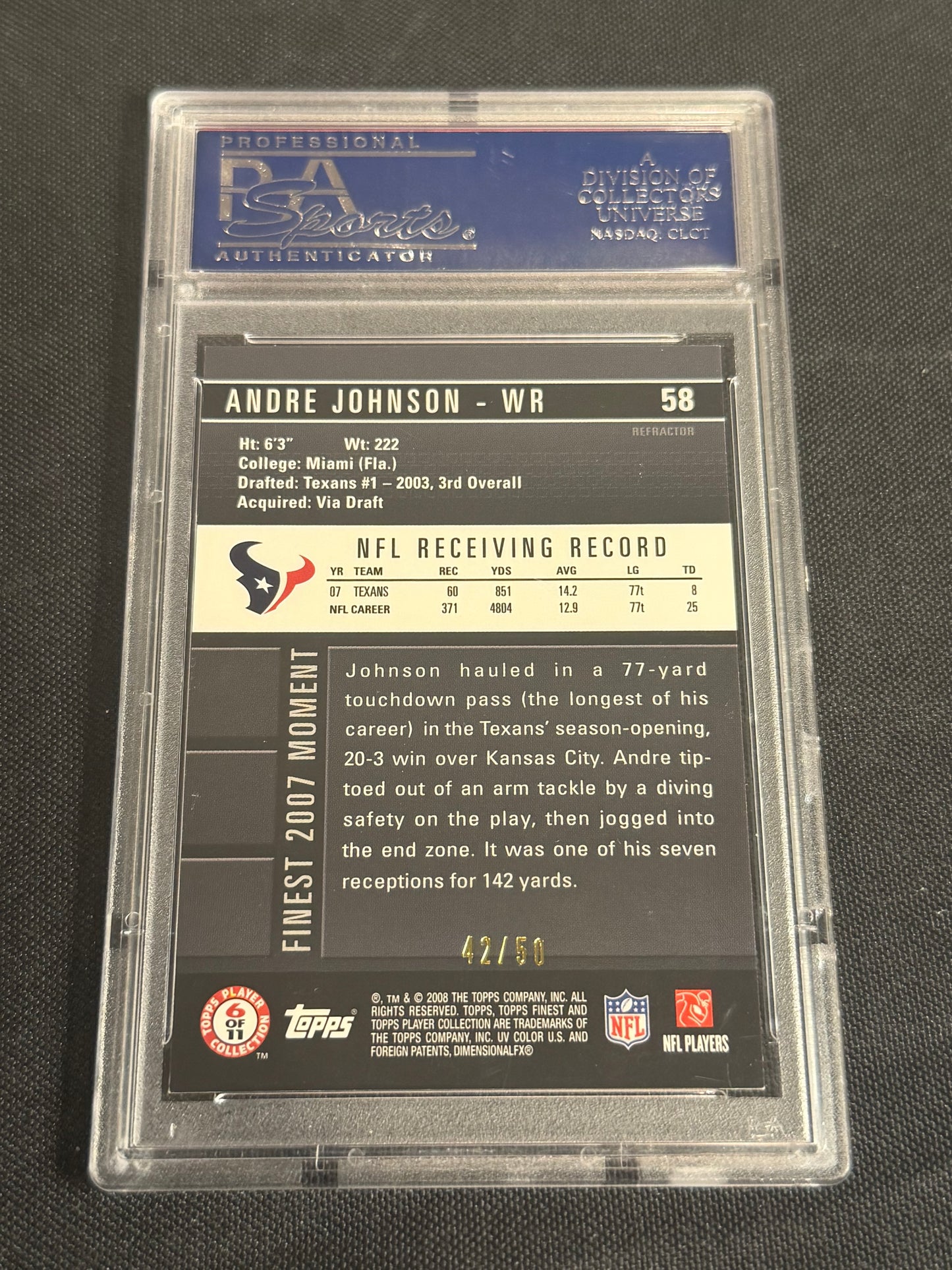 2008 Finest Andre Johnson #58 Gold Refractor PSA 9
