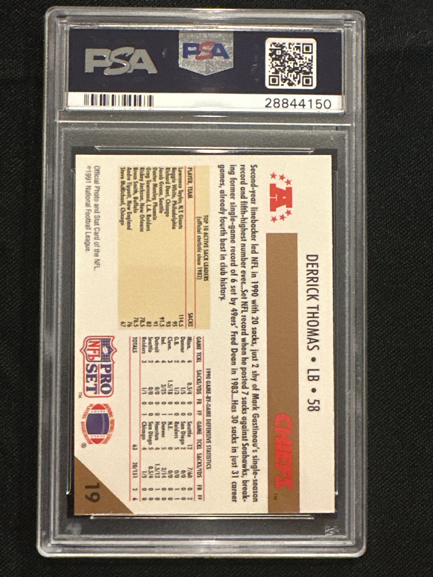1991 Pro Set Derrick Thomas #19 Err Bills Helmet On Front PSA 10