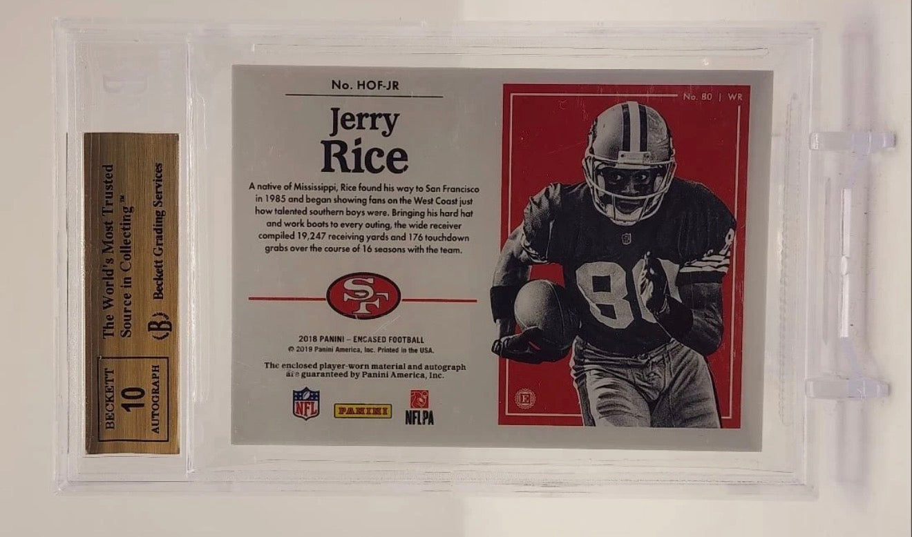 2018 Panini Encased HOF Material Signatures Jerry Rice #HOFJR /10 BGS 9.5