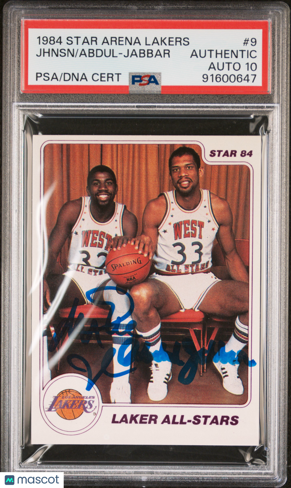 1984 Star Arena Lakers Abdul-Jabbar Magic Johnson #9 PSA 10 Autograph