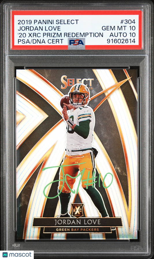 2019 Panini Select 2020 XRC Prizm Redemption Jordan Love #304 PSA 10/10 RC POP 2