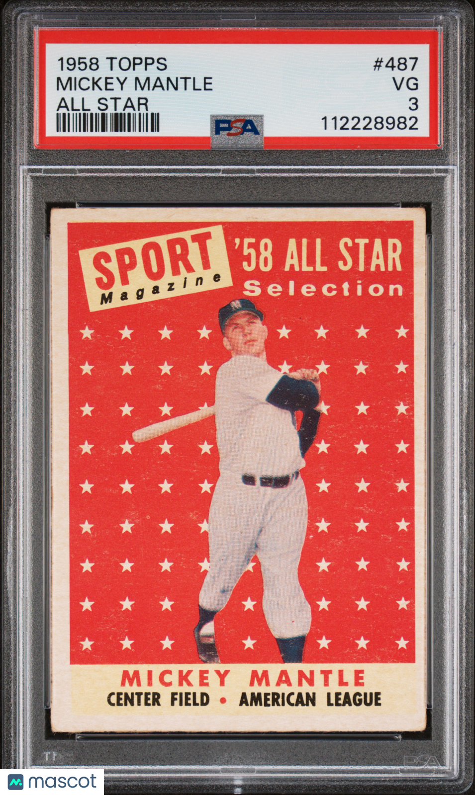 1958 Topps Mickey Mantle #487 All Star PSA 3
