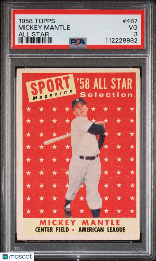 1958 Topps Mickey Mantle #487 All Star PSA 3